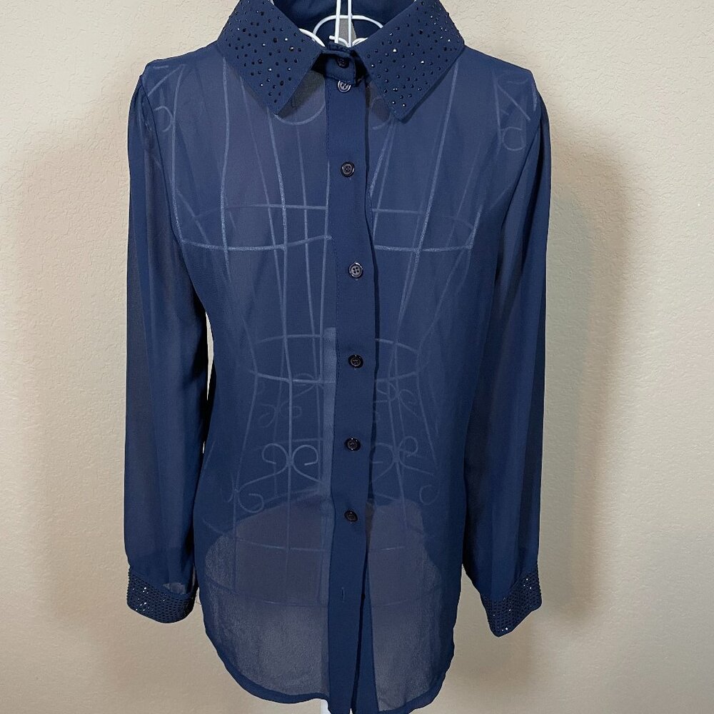 Silk Beaded Sheer Long Sleeve Blouse size L